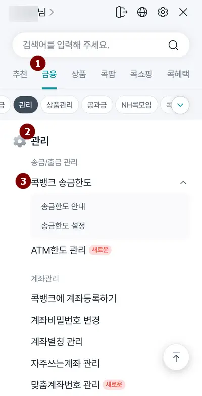 콕뱅크-송금한도